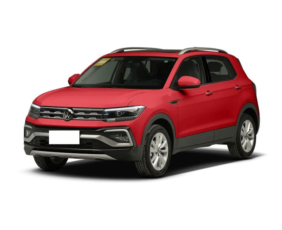 Front view of a red Volkswagen SUV.