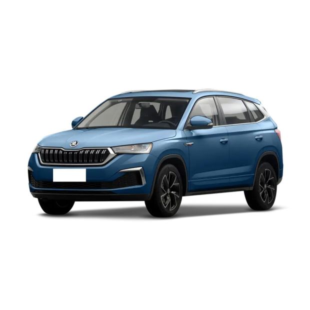 Blue Skoda SUV isolated on white background.