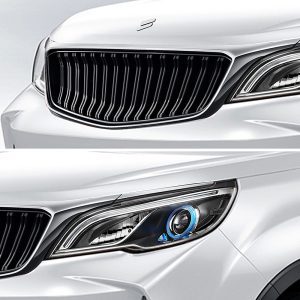 Geely Livan X3 Pro 2024 1.5L CVT XiaoSa front face Close - ups of a car's front grille and headlight with blue accent.