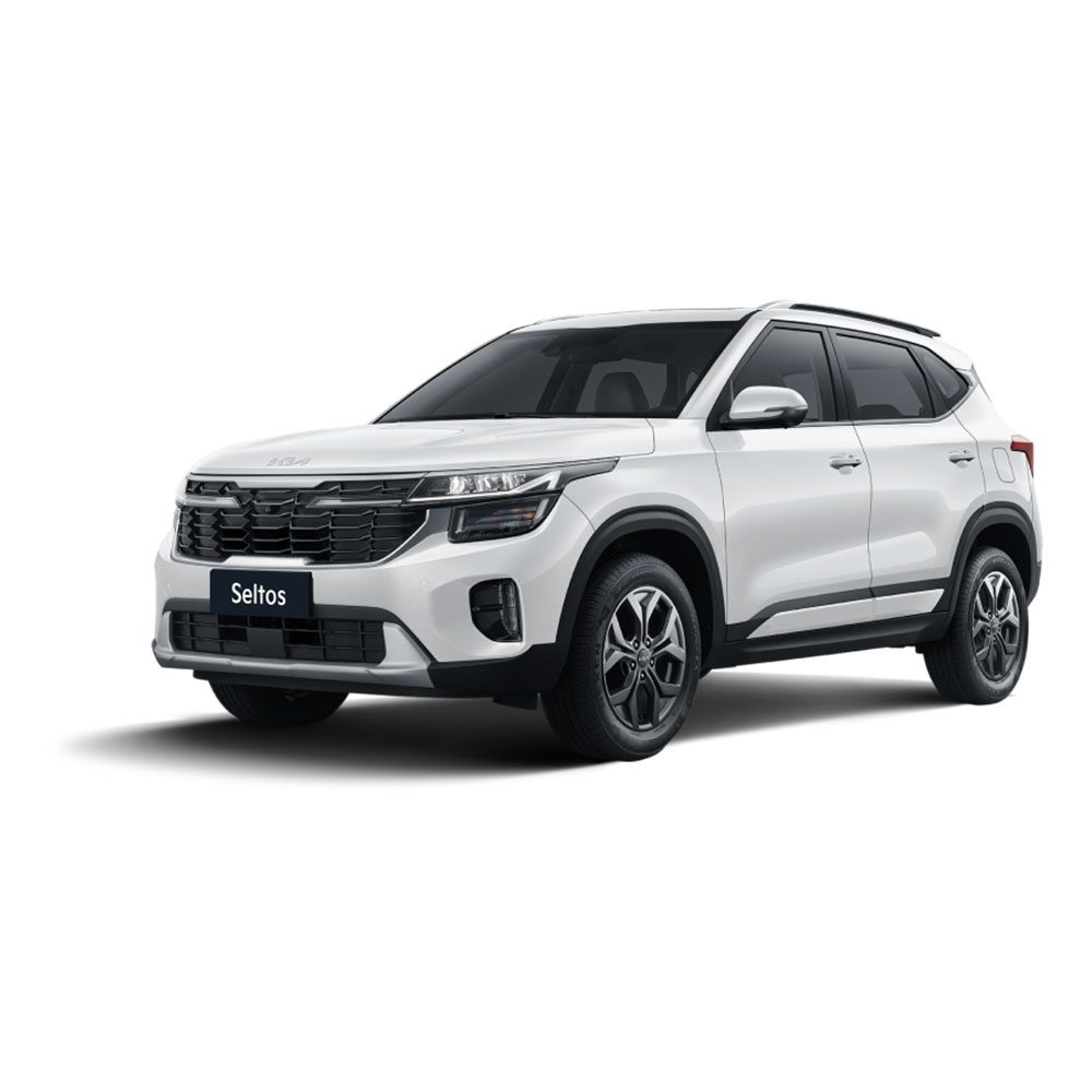 KIA Seltos 2023 1.5L CVT Premium Edition Pearl White A white Kia Seltos SUV.