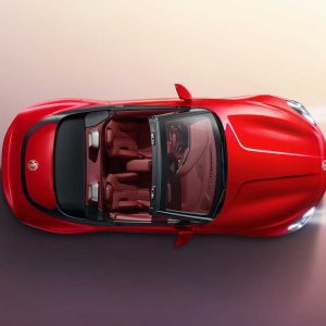 MG Cyberster 2024 501km Glamour Heart Edition High Angle Shot Top - down view of a red MG convertible sports car.