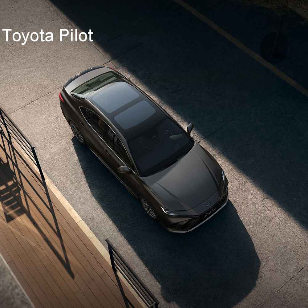 A top - down view of a Toyota Pilot sedan with a panoramic sunroof.