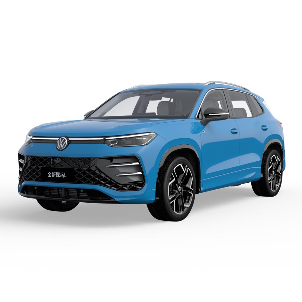 VW-All-New-Tayron-L-2025-300TSI-2WD-Elite-Blue A blue Volkswagen Tayron L SUV presented against a white background.