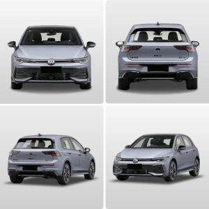 Four views of a silver Volkswagen Golf.