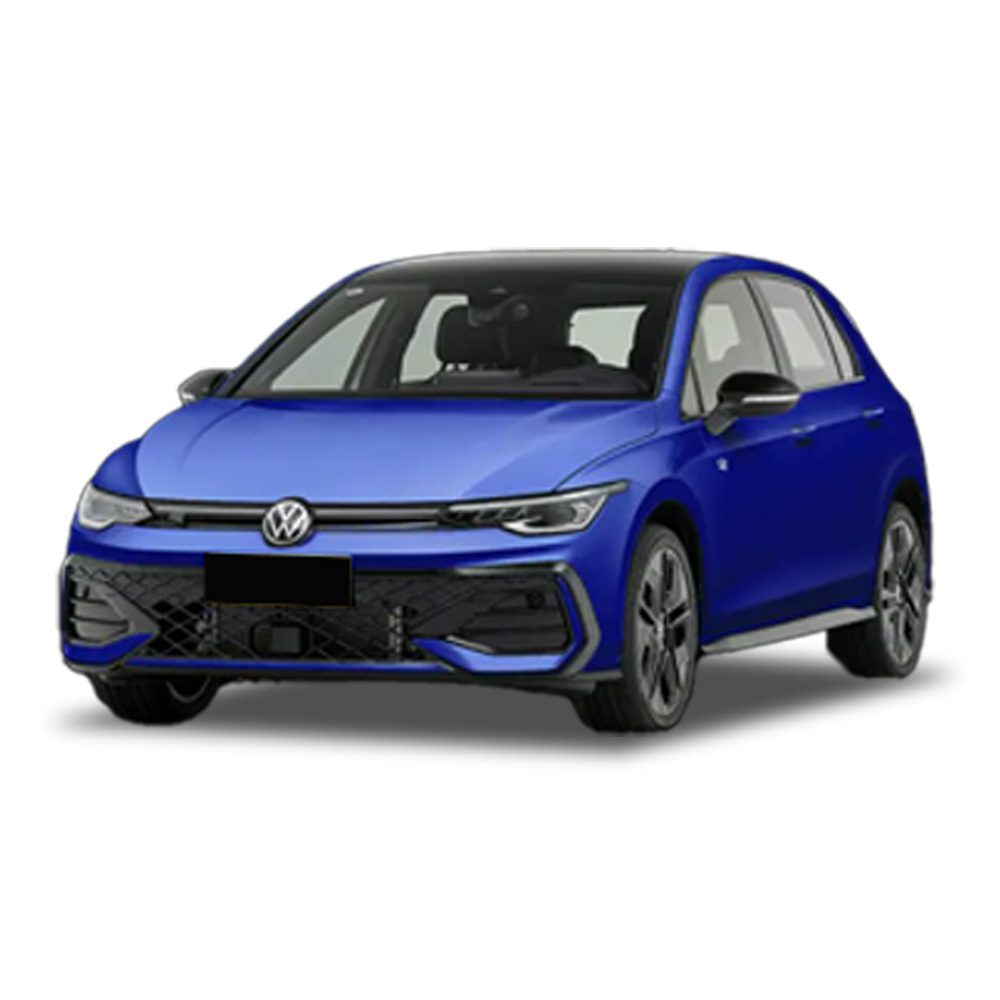 A blue Volkswagen hatchback car.