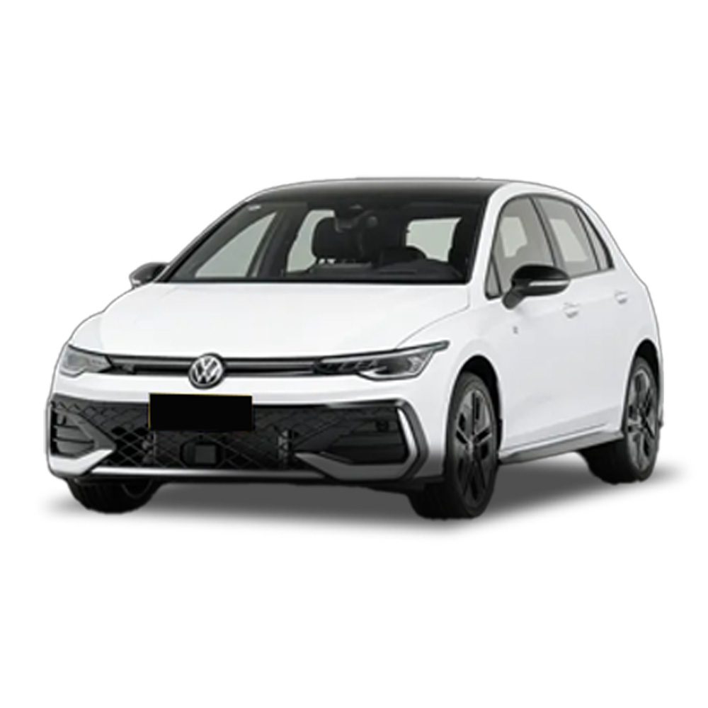 A white Volkswagen hatchback car.