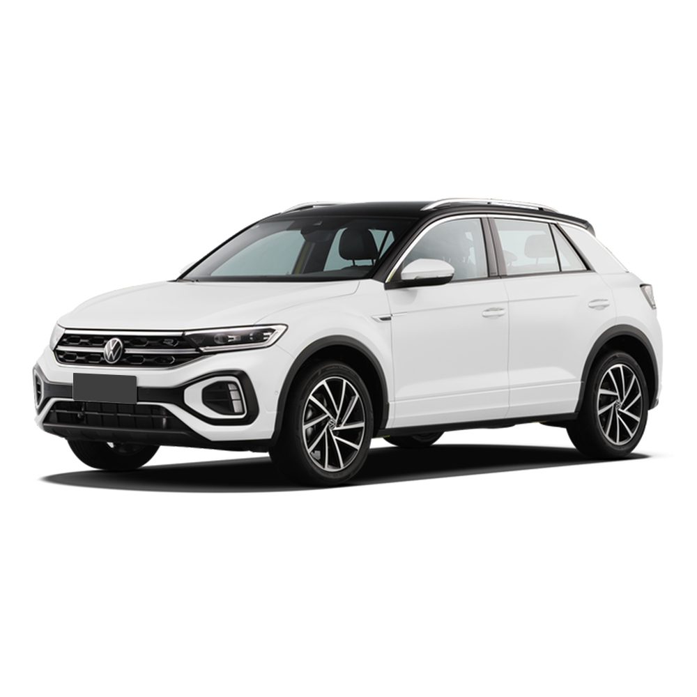 A white Volkswagen SUV with a black roof.