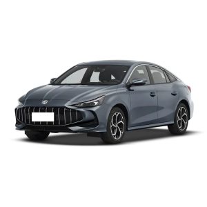 A gray MG sedan car isolated on a white background.