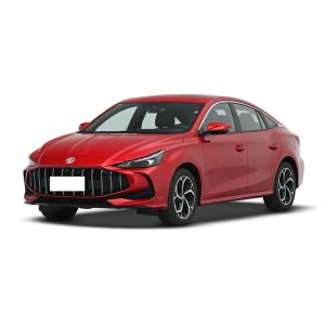 A red MG sedan car against a white background.