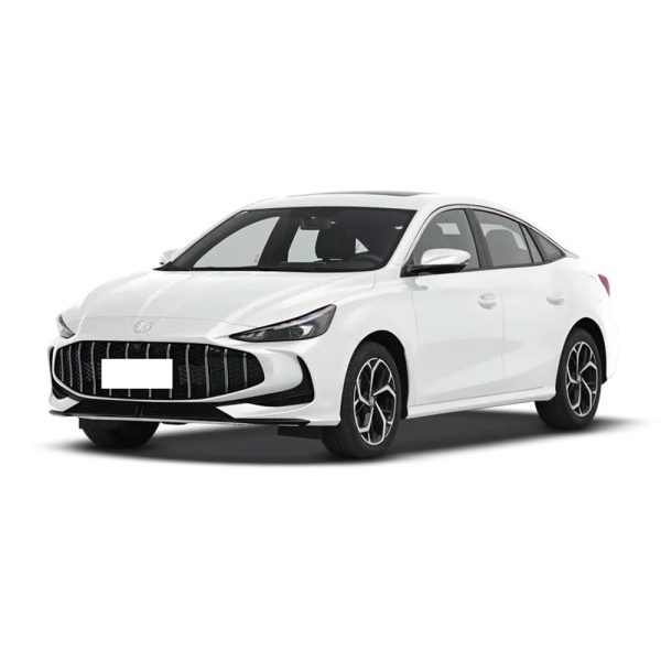 A white MG sedan car isolated on a white background.