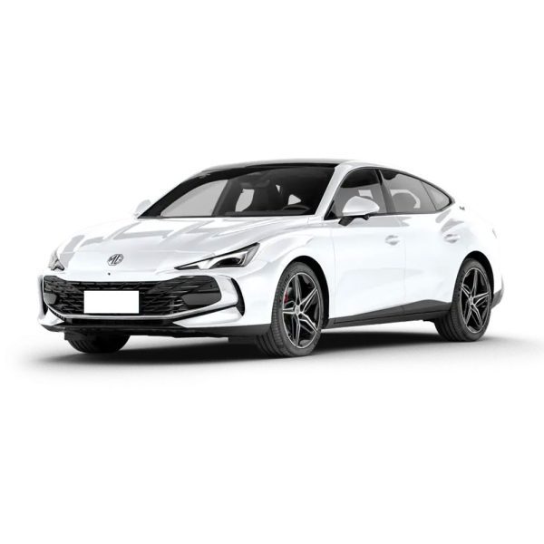 A white MG sedan with a sleek design, isolated on a white background.