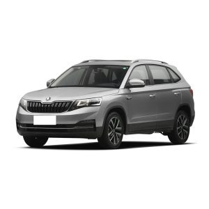 SKODA KAMIQ 2025 1.5L Auto Comfort Edition Tech Silver Metallic Silver Skoda SUV isolated on white background.