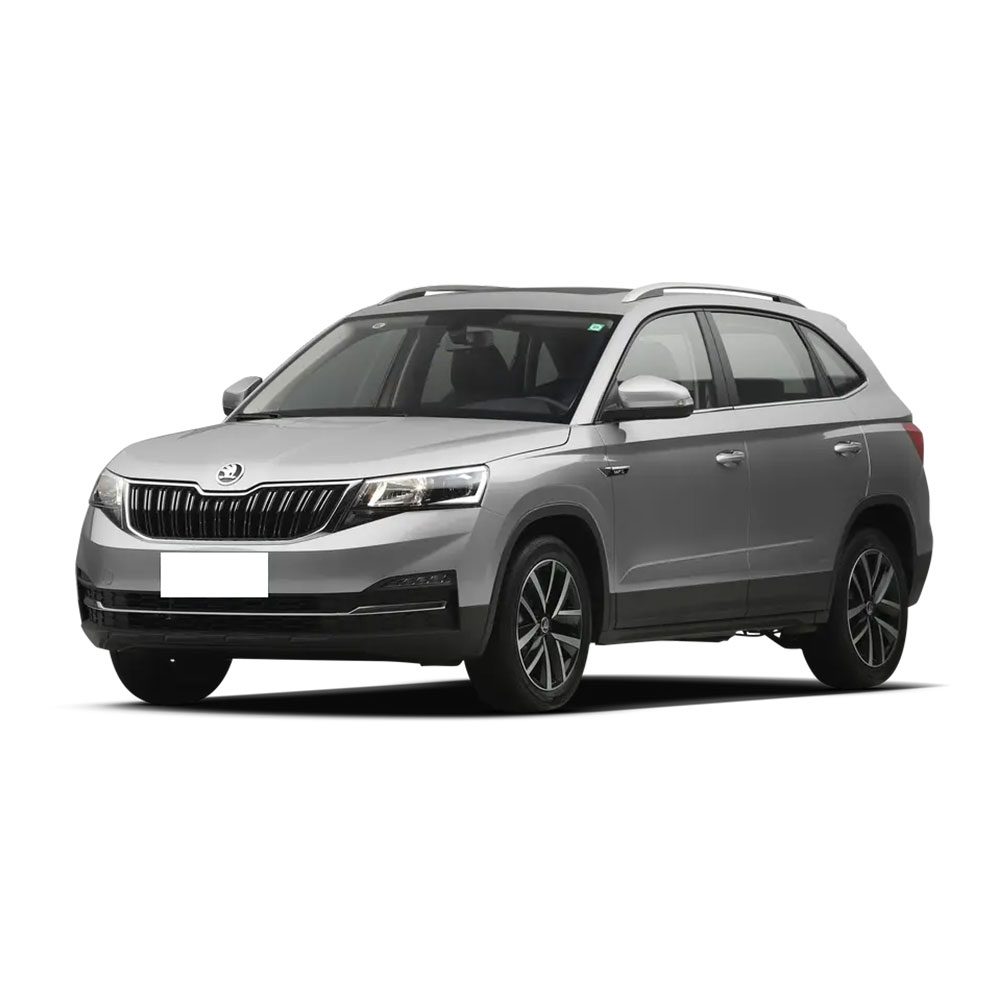 Silver Skoda SUV isolated on white background.