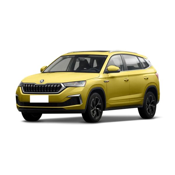 Yellow Skoda SUV isolated on white background.