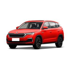SKODA KAMIQ GT 2025 1.5L Automatic Premium Edition Magik Red Red Skoda SUV isolated on white background.