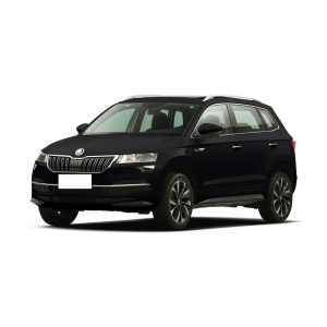 A black Skoda SUV against a white background.