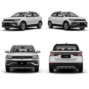 Volkswagen T Cross 2023 300TSI DSG Luxury Edition quad view Four - view display of a white Volkswagen T - Cross.