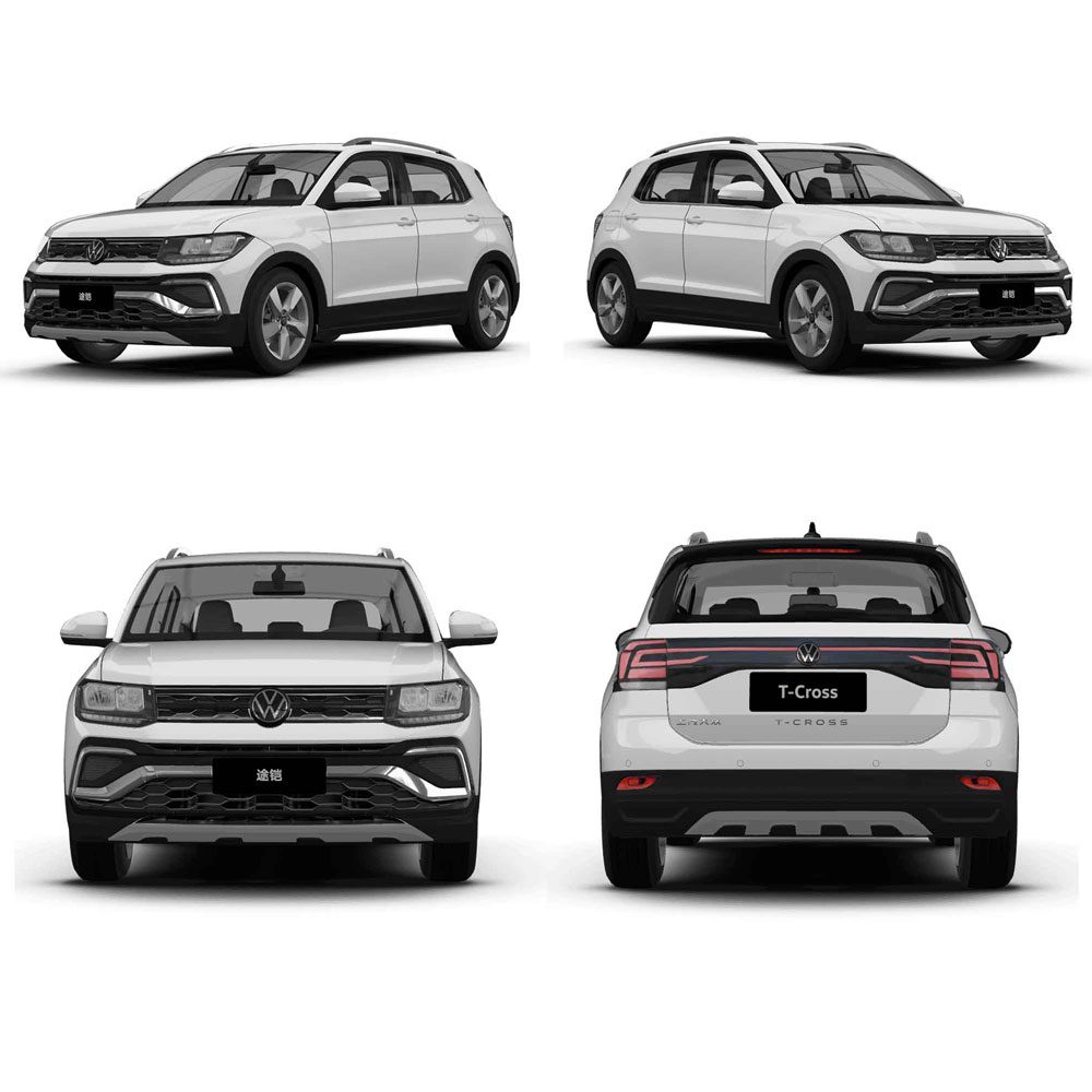 Volkswagen T Cross 2023 300TSI DSG Luxury Edition quad view Four - view display of a white Volkswagen T - Cross.