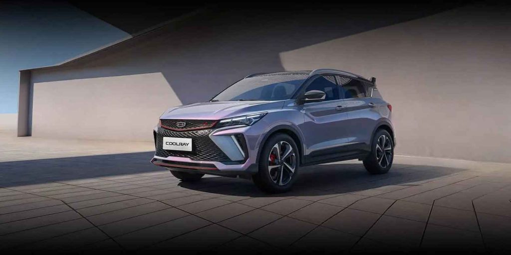 Geely Coolray, showcasing sleek design in a modern setting.