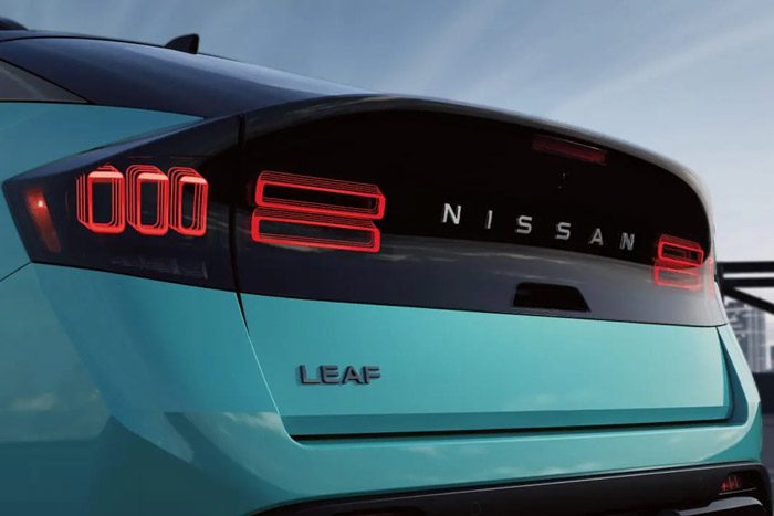 2026 Nissan LEAF Three-Quarter rear corner view of 3D holographic taillights