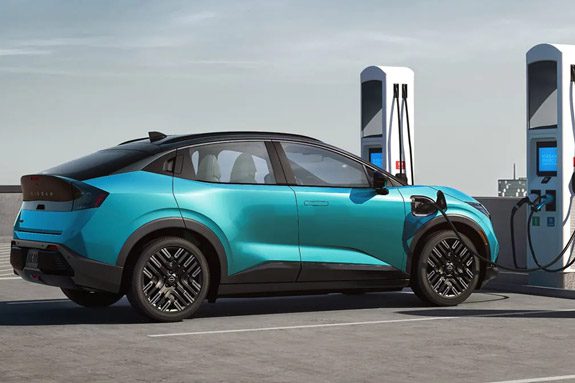 2026 Nissan LEAF in blue parked at rooftop charging stations