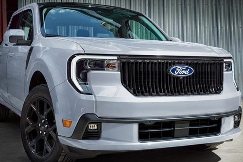 A close-up of the front fascia of a 2026 Ford Maverick Lobo pickup