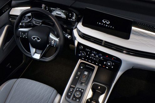 Above view of 2026 INFINITI QX60 Luxury Crossover SUV interior highlighting driver console