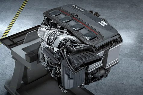 The 2026 Mercedes-AMG GLC features a handcrafted AMG 2.0-liter inline four-cylinder turbocharged engine with hybrid power assist