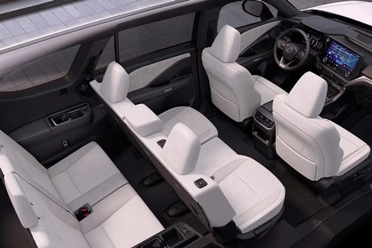 2026 Lexus TX 350 Luxury seven-passenger seating with Birch semi-aniline leather and Black Grained interior trim