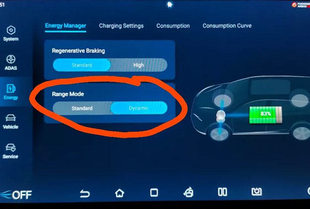 BYD Atto 3 Energy Regeneration Braking Settings Interface