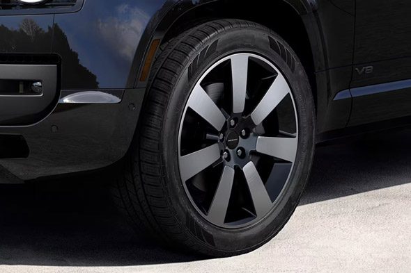 Close-up view of Blue Defender wheel