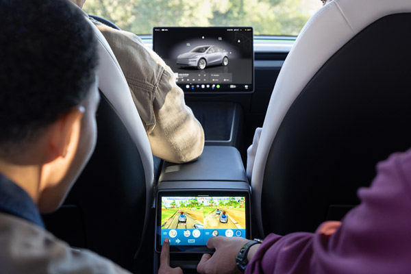 Playing games on the rear screen of a Tesla Model Y
