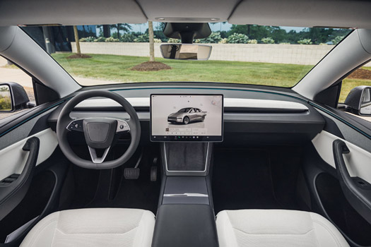 Close-up of the front row of the 2026 Tesla Model Y
