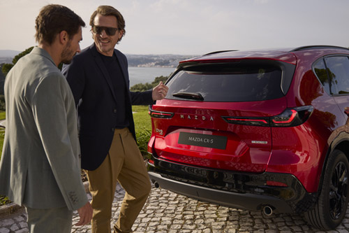 Close-up of the rear of the 2026 Mazda CX-5 in Soul Red Crystal Metallic