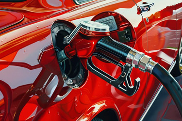 The red car that was refueling